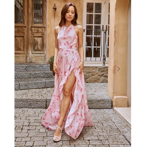 Hello Molly Tree Island Pink Halter Maxi Dress Women’s Size 6 Flowy Formal - Picture 11 of 11